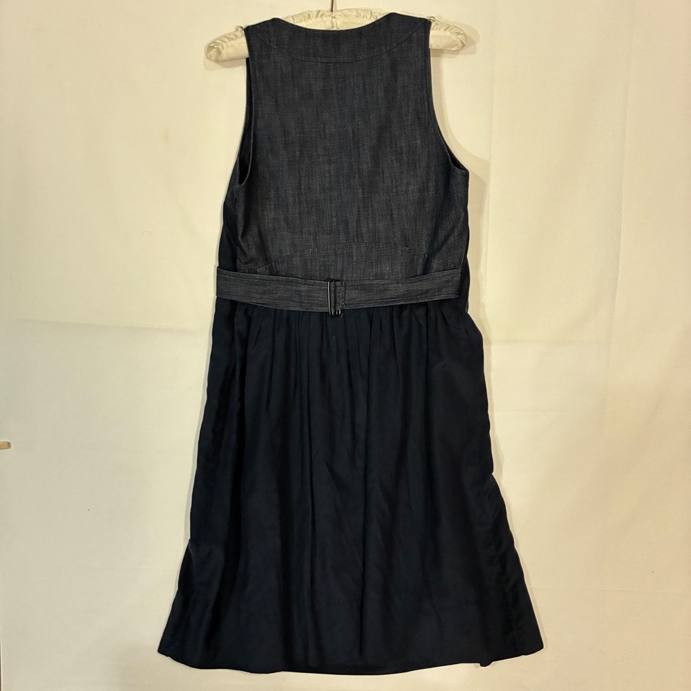 Mint Dress Women 4 Navy Blue Denim Silk Blend Sleeveless Shift Midi Pockets - Picture 8 of 12